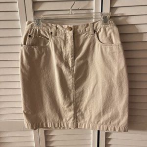 Petite Sophisticate Womens Denim Skirt Beige Back Slit Pockets 100% Cotton 10
